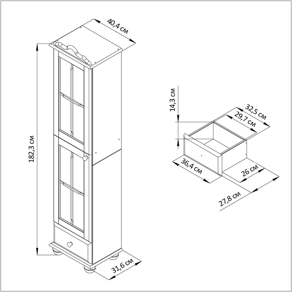 Dipriz Шкаф-витрина Бритта из сосны, однодверная, 182х40х32 см, эвкалипт