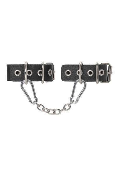 Наручники-браслеты из одного ремешка с люверсами натуральная кожа чёрные