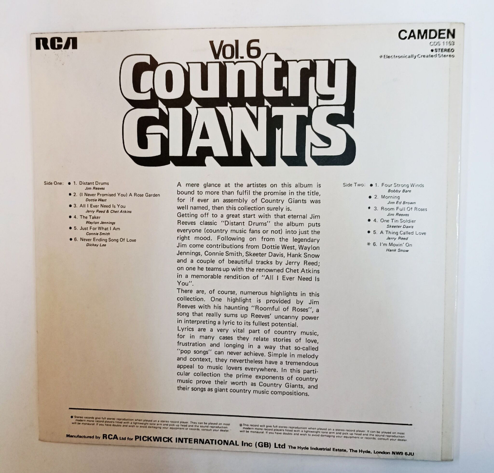 Винтажная виниловая пластинка LP Сборник Country Giants Vol. 6 (UK 1974)