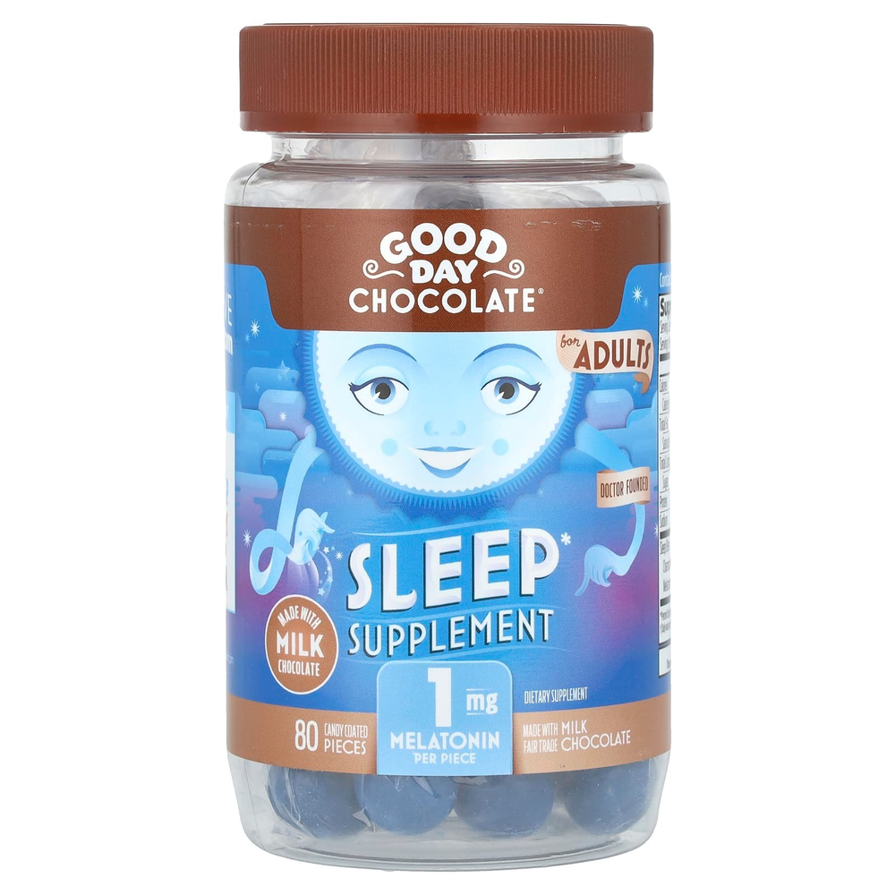 Good Day Chocolate, добавка для сна, для взрослых, молочный шоколад, 1 мг, 80 конфет, покрытых глазурью