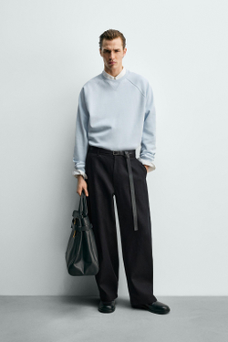 ZARA ТОЛСТОВКА ИЗ ТКАНИ ПИКЕ С ЭФФЕКТОМ ПОТЕРТОСТИ, НЕБЕСНО-ГОЛУБОЙ