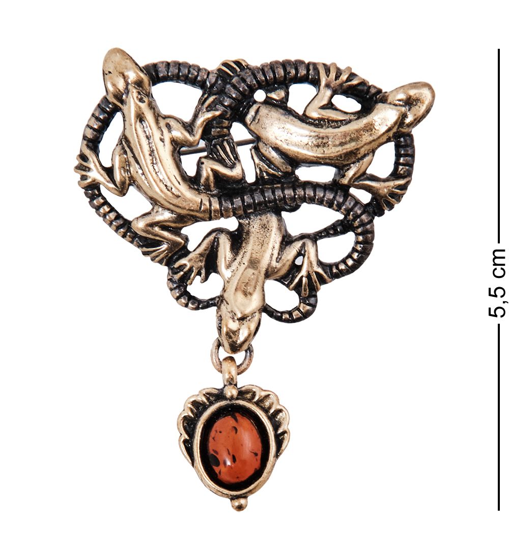 AM-4010 Брошь «Ящерки» (латунь, янтарь)