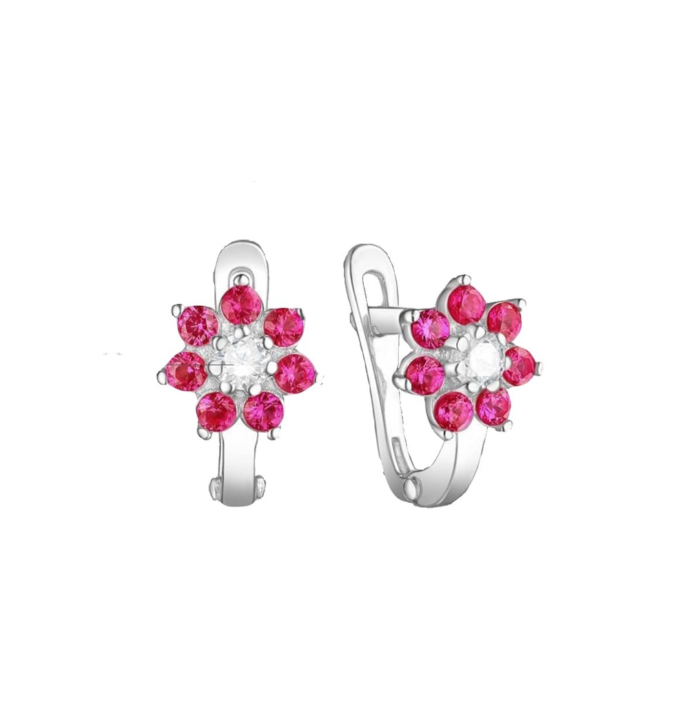 Серьги из серебра "Цветы" крас