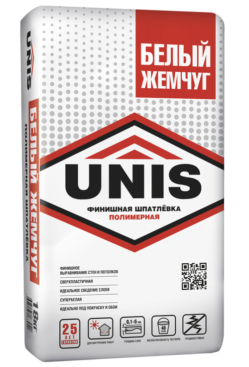 Шпатлёвка UNIS БЕЛЫЙ ЖЕМЧУГ полимерная финишная  18 кг