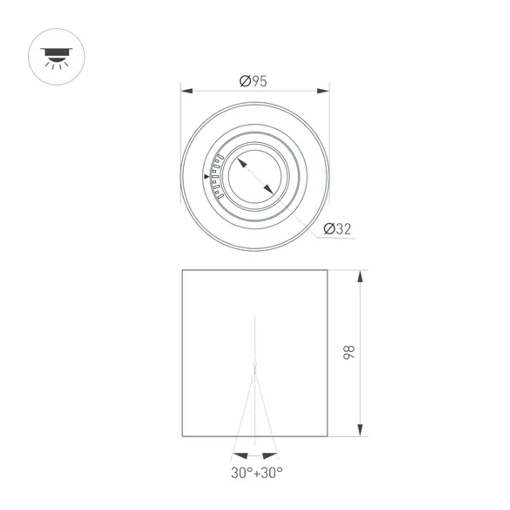 Светильник SP-ACENTO-R95-10W Warm3000 (WH, 20-45 deg, 230V) (Arlight, IP20 Металл, 5 лет) 055742