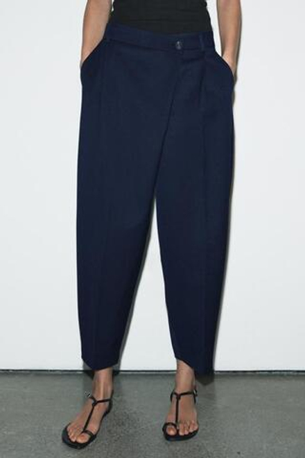 ZARA БРЮКИ С ПЕРЕКРЕСТНЫМ ПОЯСОМ, МОРСКОЙ СИНИЙ