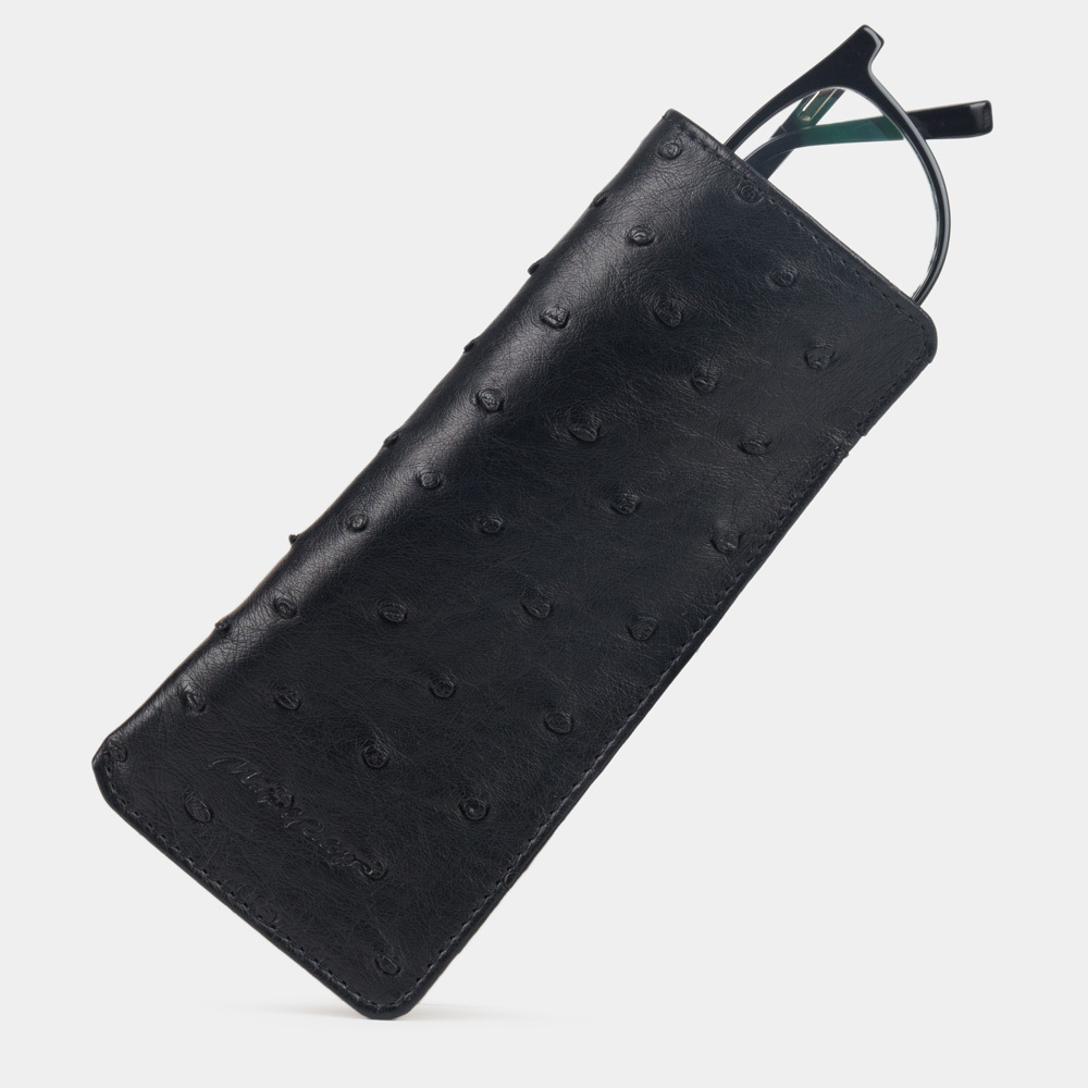 Футляр для очков Lunette Easy из натуральной кожи страуса, черного цвета