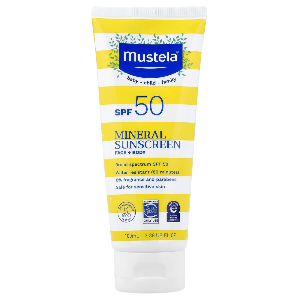 Mustela, минеральное солнцезащитное средство, для лица и тела, SPF 50, 100 мл (3,38 жидк. унции)
