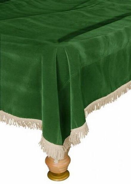 Покрывало для стола 12 ф (бархат, зеленое/бежевая бахрома)
