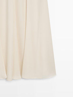 Massimo Dutti Струящаяся юбка миди из 100% шелка со швами - STUDIO, кремовый
