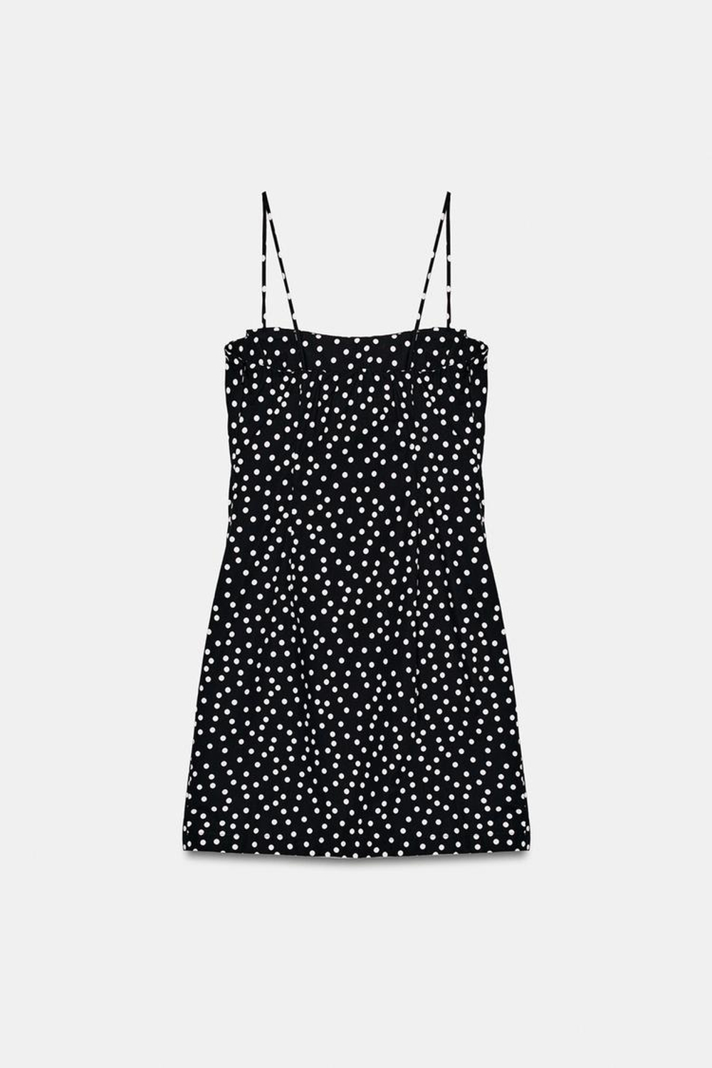 ZARA МИНИ-ПЛАТЬЕ В ГОРОШЕК, ЧЕРНЫЙ/БЕЛЫЙ