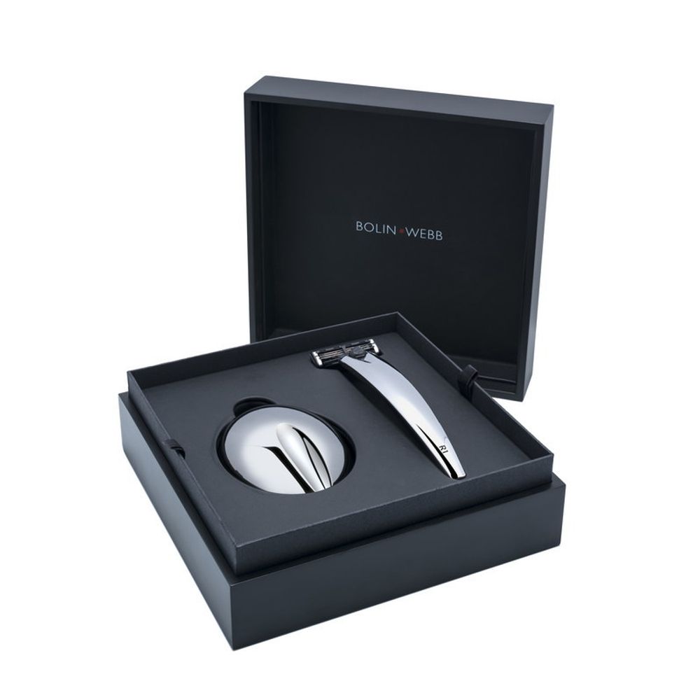 Подарочный набор Bolin Webb R1, бритва R1 хром, подставка R1 хром (BW GIFTBOX STAND R1 CHROME)