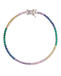 Браслет-теннисный, серебрение 925, цветные цирконы