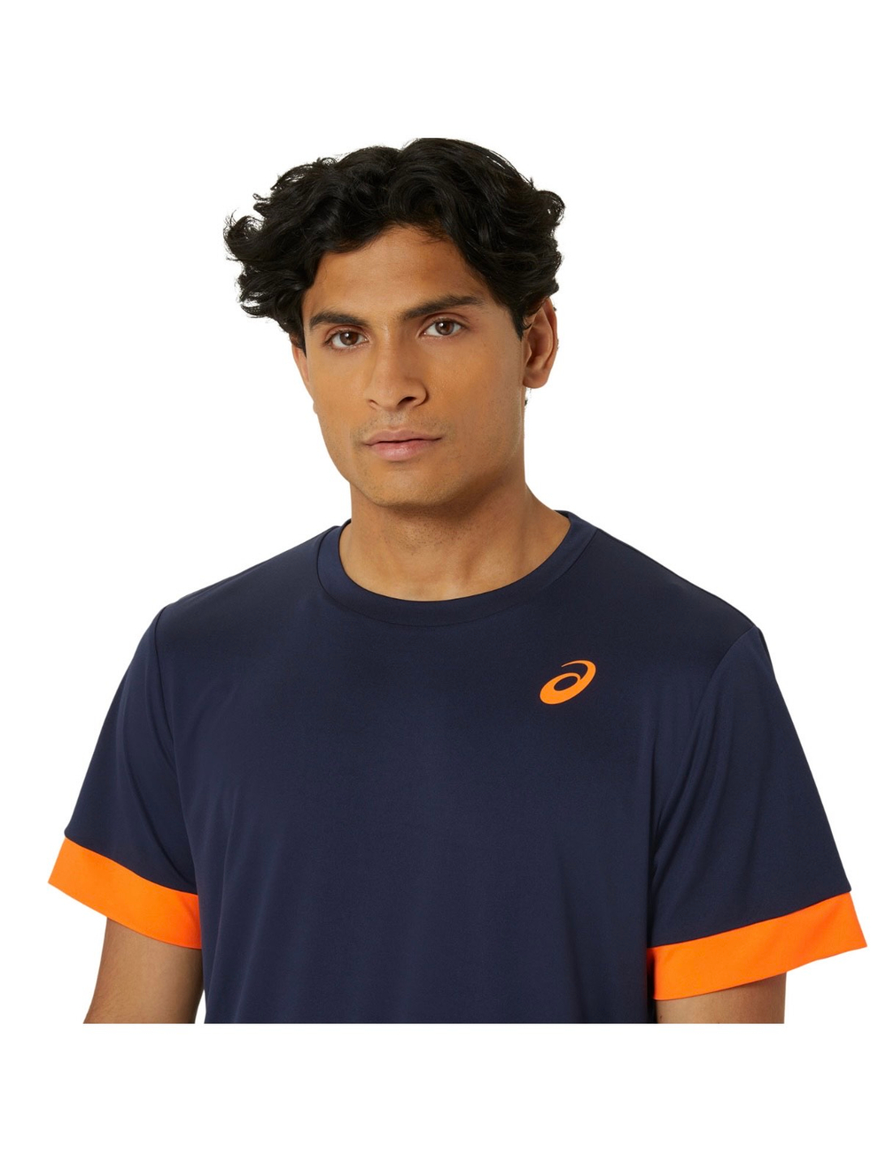 ASICS, MEN COURT SS TOP, MIDNIGHT/SHOKING ORANGE, , M