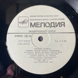 Винтажная виниловая пластинка LP Группа Алиса Энергия (СССР 1988)