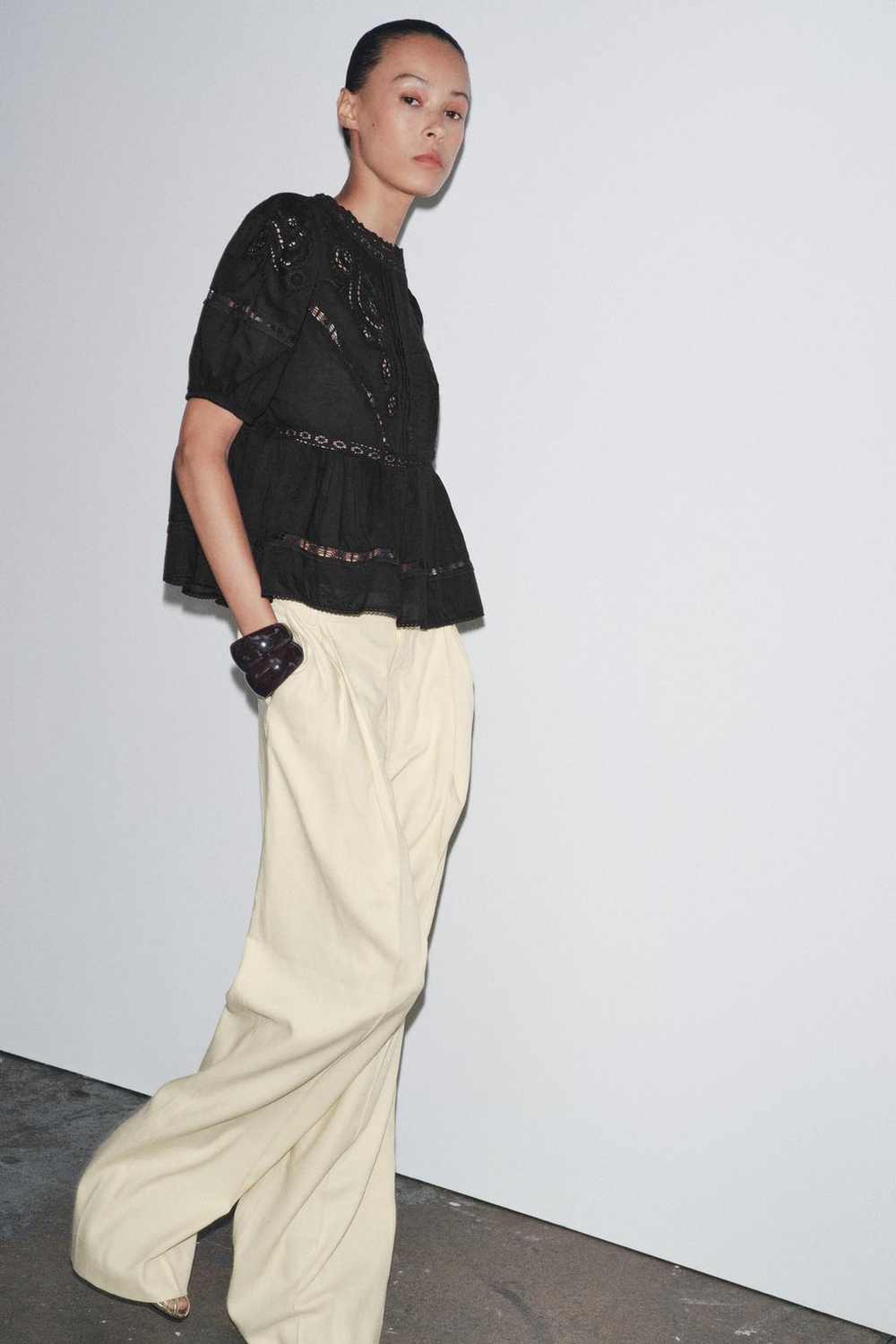 ZARA РОМАНТИЧНАЯ БЛУЗА С ВЫШИВКОЙ — ZW COLLECTION, ЧЕРНЫЙ