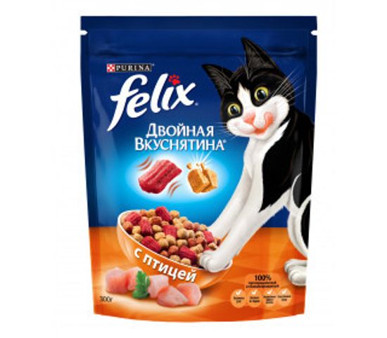 Purina Felix сухой корм для кошек "Двойная вкуснятина" с птицей