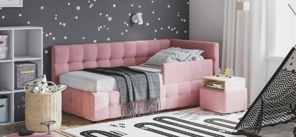 Босс Мини Кровать+ПМ 90*200 Велюр Монолит розовый