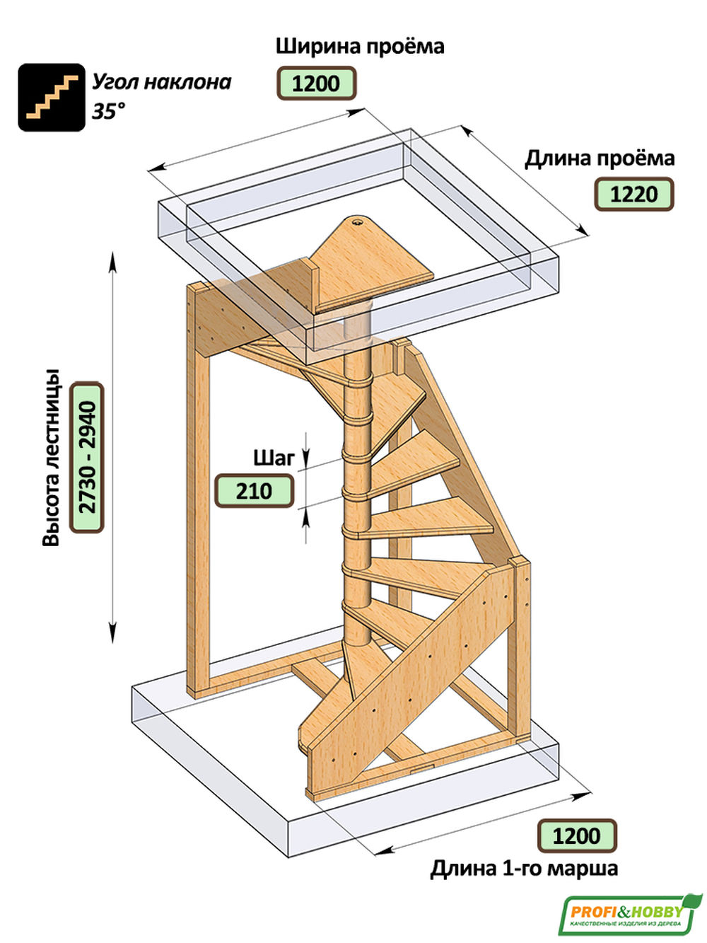 Лестница на второй этаж ЛC-1.2хм Левая под покраску