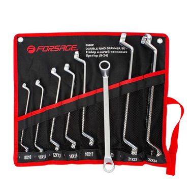 Набор ключей накидных отогнутых на 75гр.,8пр.(8х10,10х11,12х13,14х15,16х17,18х19,21х23,22х24мм),на полотне Forsage F-5088P