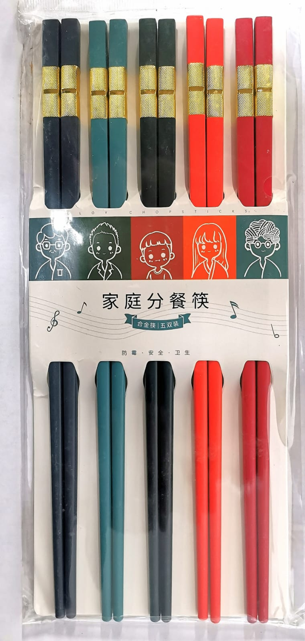 Палочки для еды многоразовые (цветные, квадрат) 5пар