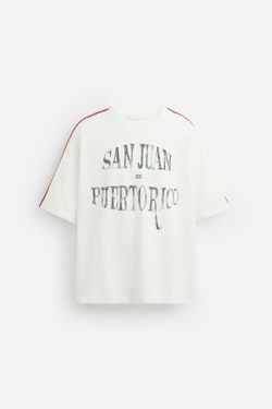 ZARA ФУТБОЛКА С ВЫШИВКОЙ, ЖЕЛТОВАТО-БЕЛЫЙ