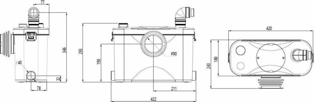 Установка канализационная UNIPUMP SANIVORT 405 M 8м с ножом (центр. вход) 30924