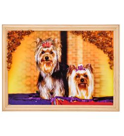 AMB-51/70 Картина «Йоркширские терьеры» (с янтарной крошкой) дер.рамка 21х30