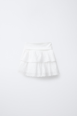 ZARA ЮБКА С ВЫШИВКОЙ ШИФФЛИ И ПОЯСОМ С ОТВОРОТОМ, БЕЛЫЙ