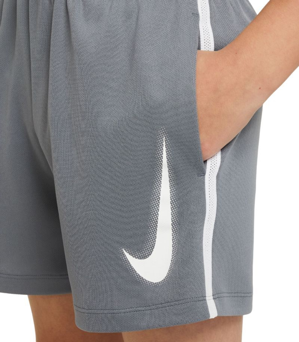 Шорты для мальчика теннисные Nike Boys Dri-Fit Multi+ Graphic Training Shorts - smoke grey/white/white