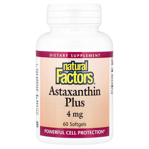 Natural Factors, Astaxanthin Plus, астаксантин, 4 мг, 60 капсул