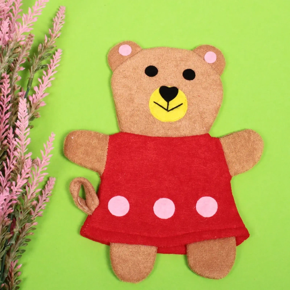 Мочалка-варежка для тела детская «Water Magic - Медведица Джулия», цвет коричневый 23*19 см (ZIP пакет)