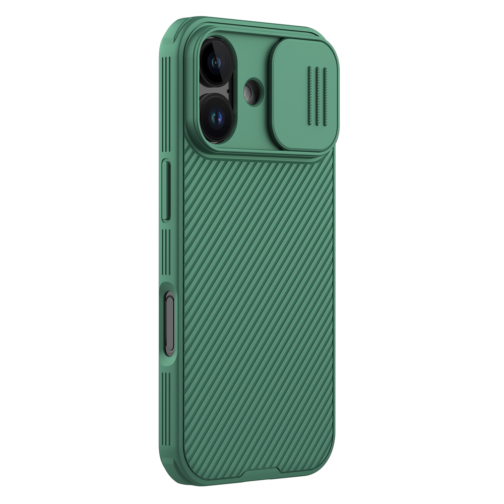 Чехол зеленого цвета (Dark Green) от Nillkin для iPhone 17, серия CamShield Pro Case (защитная сдвижная шторка для камеры)