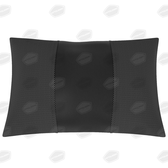 Автомобильная подушка под шею или поясницу комбинированная из жаккарда и экокожи (прямоугольная на резинке)