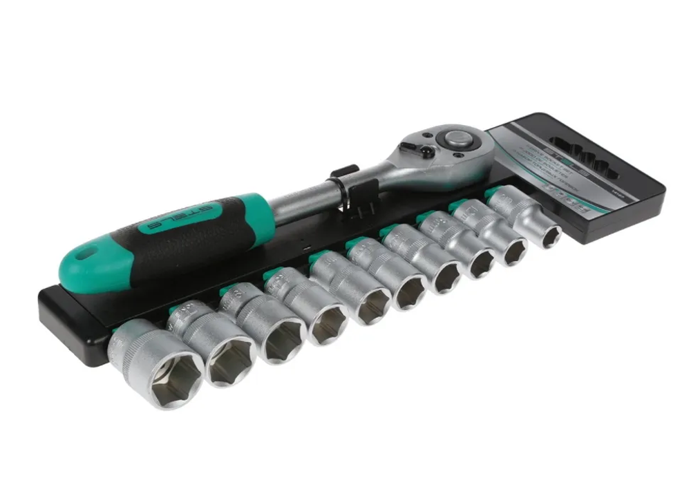 НАБОР ТОРЦЕВЫХ ГОЛОВОК STELS 1/4" ГОЛОВКИ 4-13ММ С ТРЕЩОТ/КЛЮЧОМ 11 ПРЕДМЕТ 1412