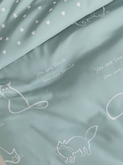 Постельное белье перкаль Сказка "Котики (мята)/Николь" 1,5-сп Наволочка 50х70 см 1 шт Простынь на резинке 90x200 см Пододеяльник 145x215 см