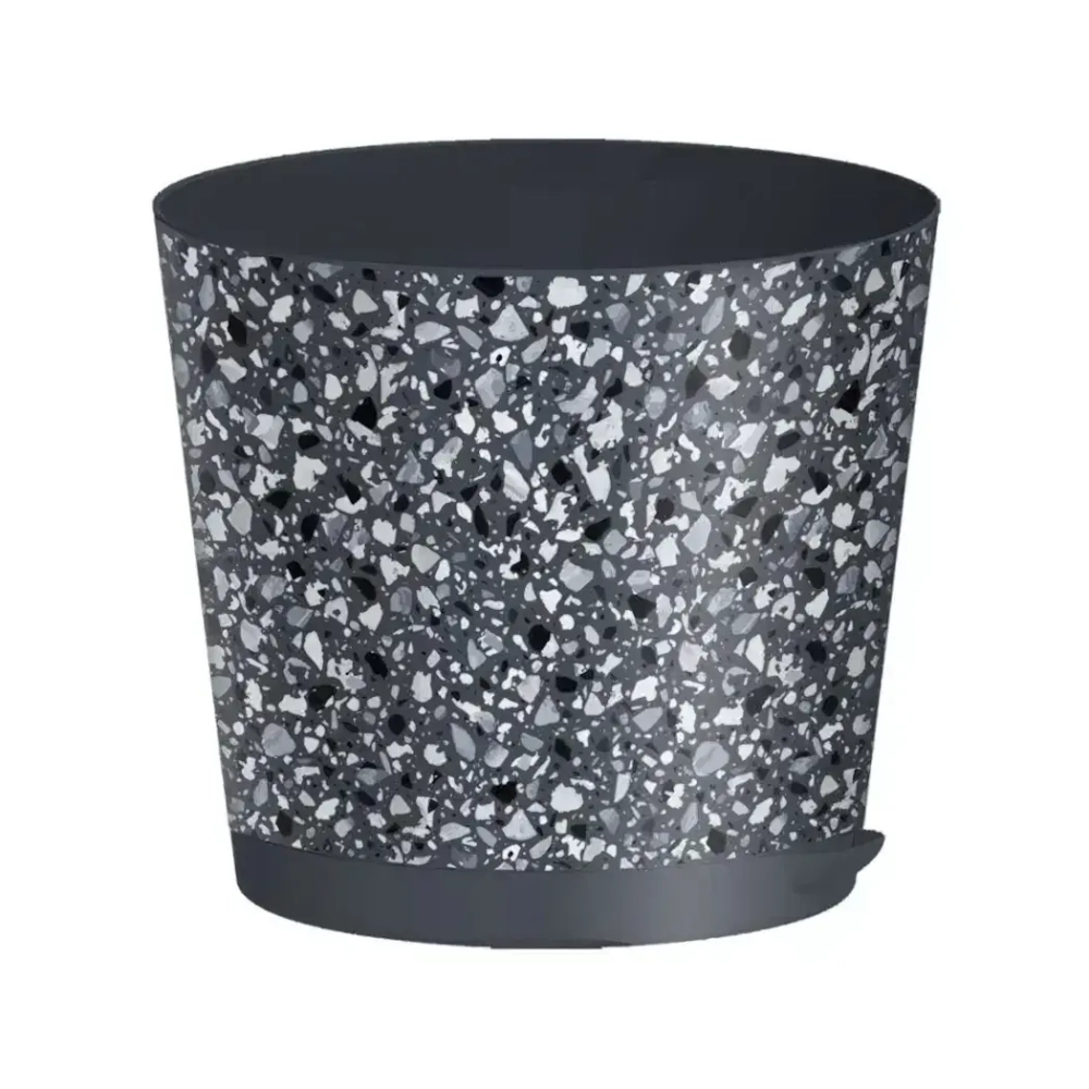 Горшок для цветов Stone Flower D100 мм, 0,5л с прикорневым поливом с декором (серый)