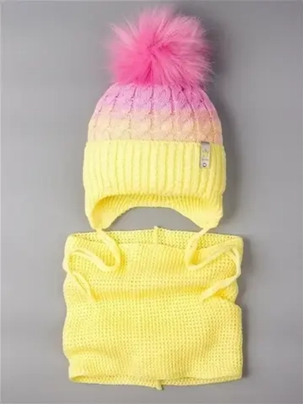 Шапка и снуд для девочки зимняя вязаная с помпоном