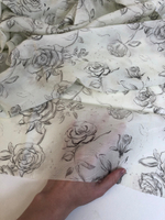 Плательная вискоза принт розы на молочном, жаккард C1