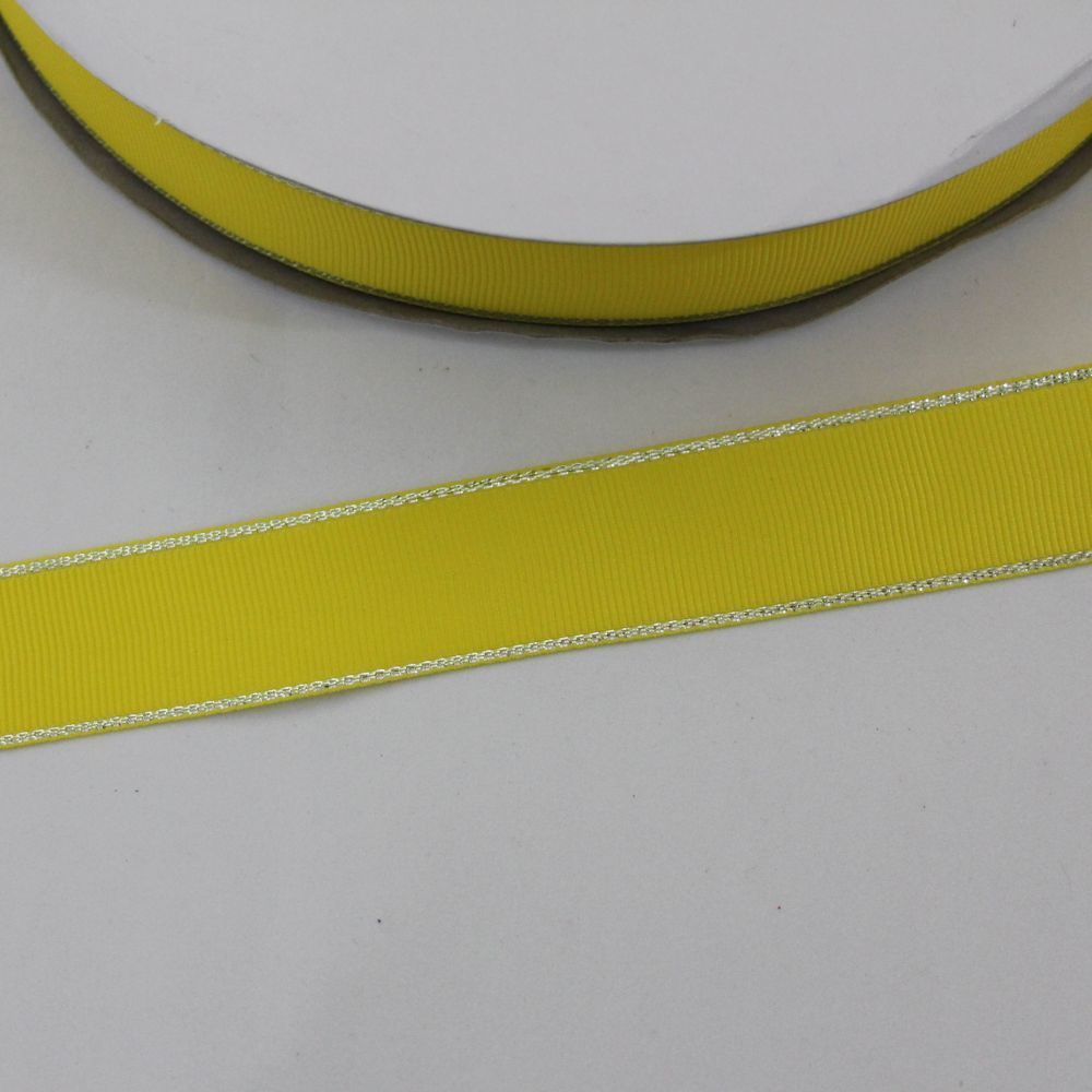 Лента репсовая однотонная с металл. кромкой(серебро) 25 мм, длина 25 ярдов, цвет: 645 желтый