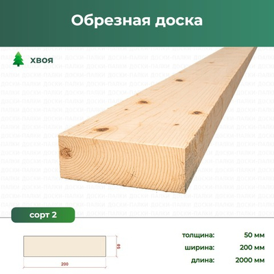 Обрезная доска Хвоя, 50×200×2000 мм, сорт 2, ЕВ