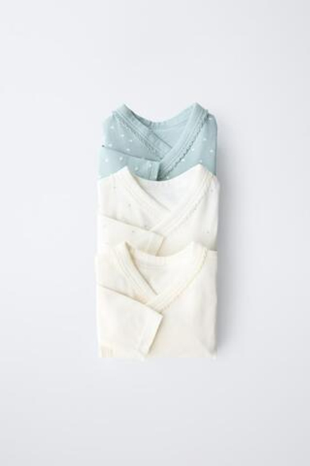 ZARA НАБОР ИЗ ТРЕХ БОДИ-КИМОНО СО ЗВЕЗДАМИ, ЦВЕТ МОРСКОЙ ВОЛНЫ