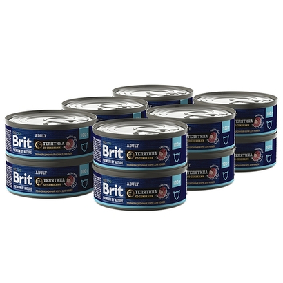 Консервы Brit Premium by Nature Adult для взрослых кошек, телятина со сливками, 12 шт x 100 г