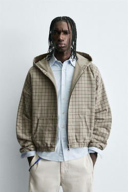 ZARA КУРТКА СВОБОДНОГО КРОЯ В КЛЕТКУ, БЕЖЕВЫЙ