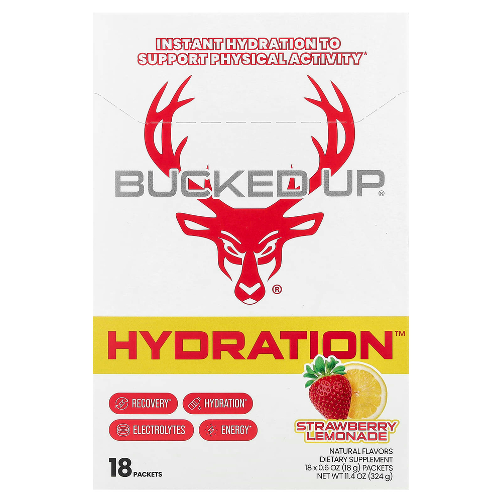 Bucked Up, Hydration™, клубничный лимонад, 18 пакетиков по 18 г (0,6 унции)