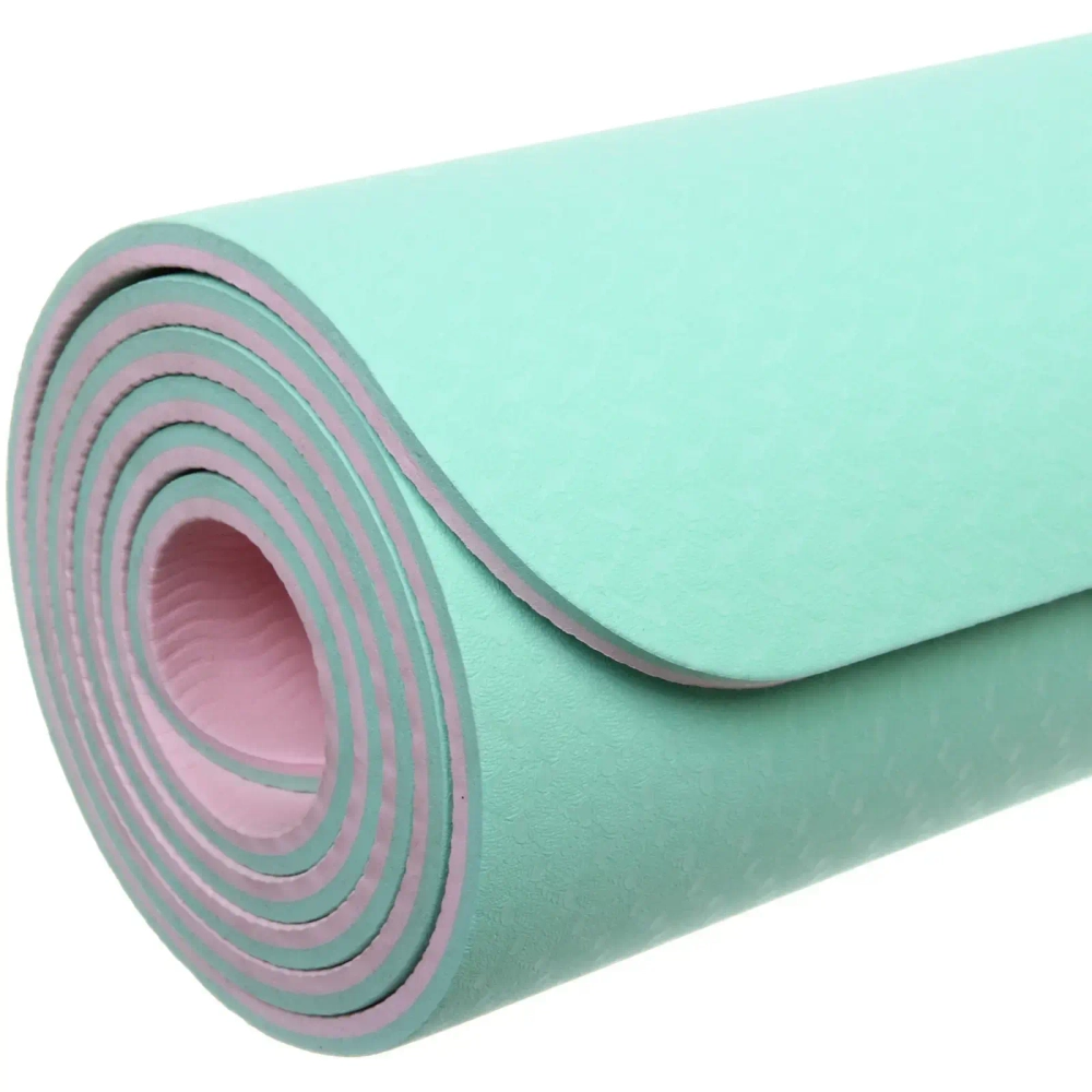 Коврик для йоги 8 мм 183х68 см «Энергия» 2х сторонний TPE, салатовый/розовый