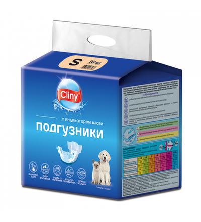 Cliny подгузники для кошек и собак 3-6 кг S 10 шт.