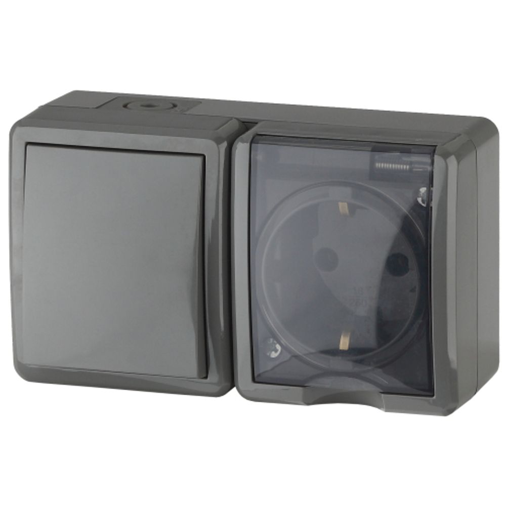 Блок розетка с выключателем ЭРА Эксперт 11-7401-03 IP54 16A-10AX-250В ОУ серый | Эра Эксперт