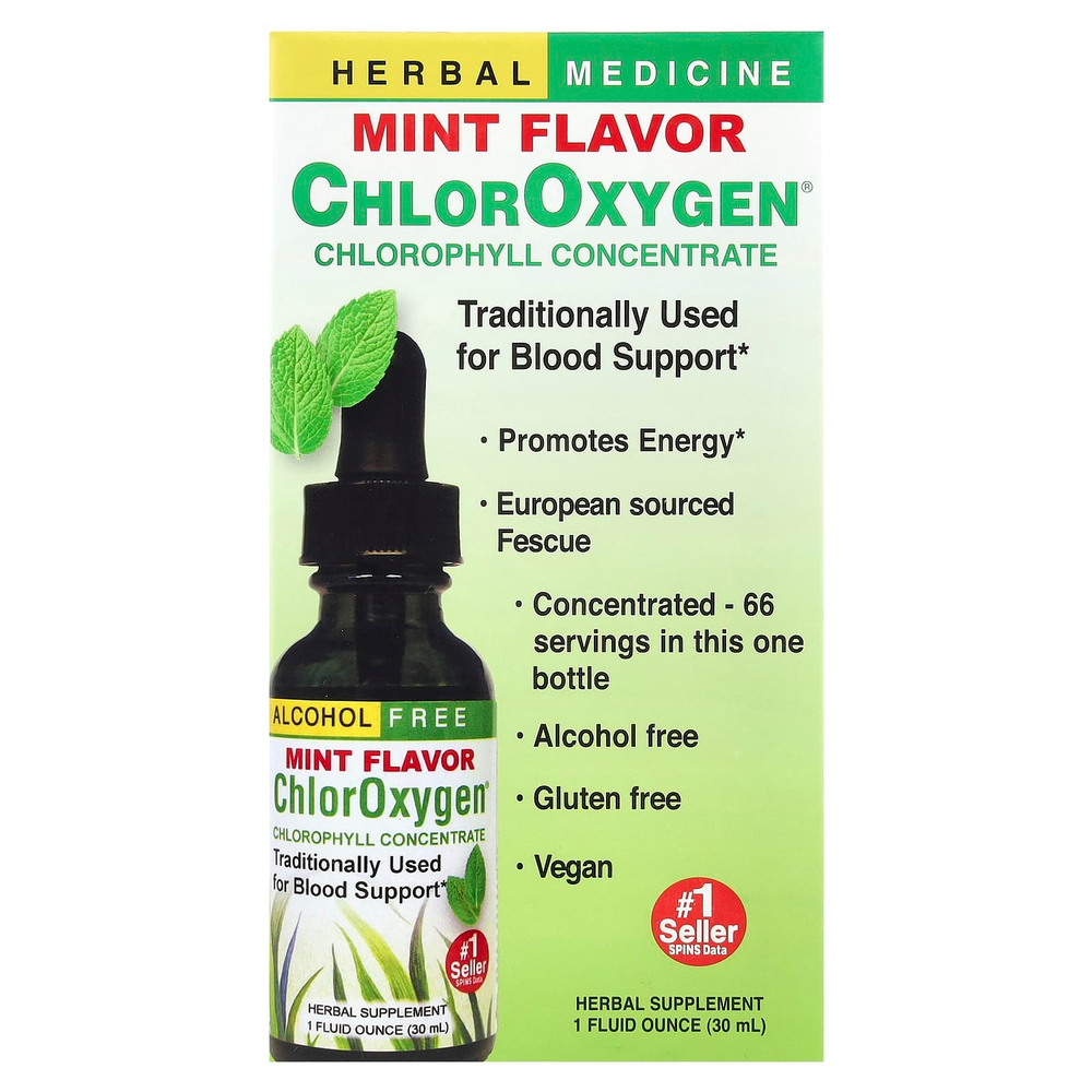Herbs Etc., ChlorOxygen®, концентрат хлорофилла, без спирта, мята, 30 мл (1 жидк. Унция)