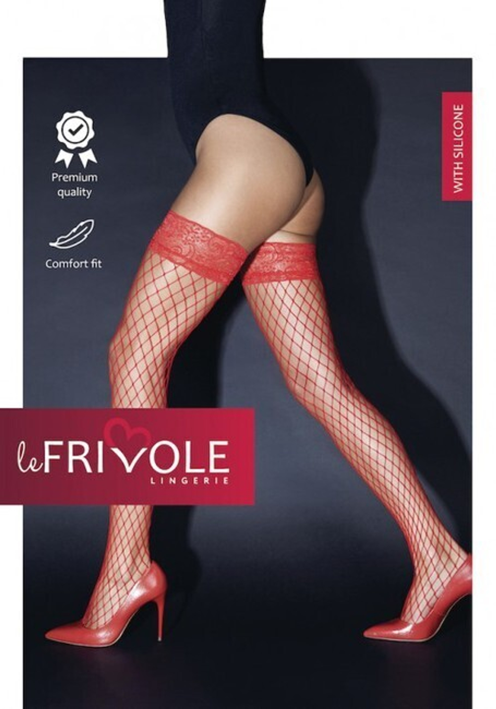 Красные чулочки в крупную сетку на кружевной резинке и на силиконе SM (2/3) (Цвет: красный)